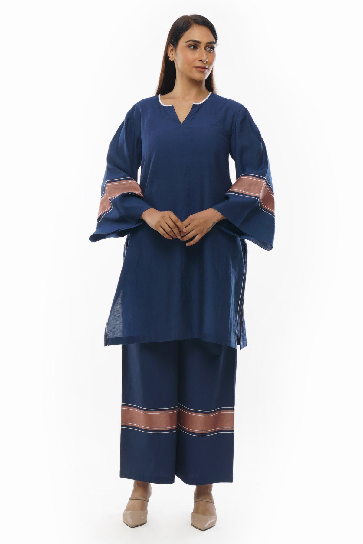 Buy Designer Blue Handwoven Cotton Co-ord Set Online